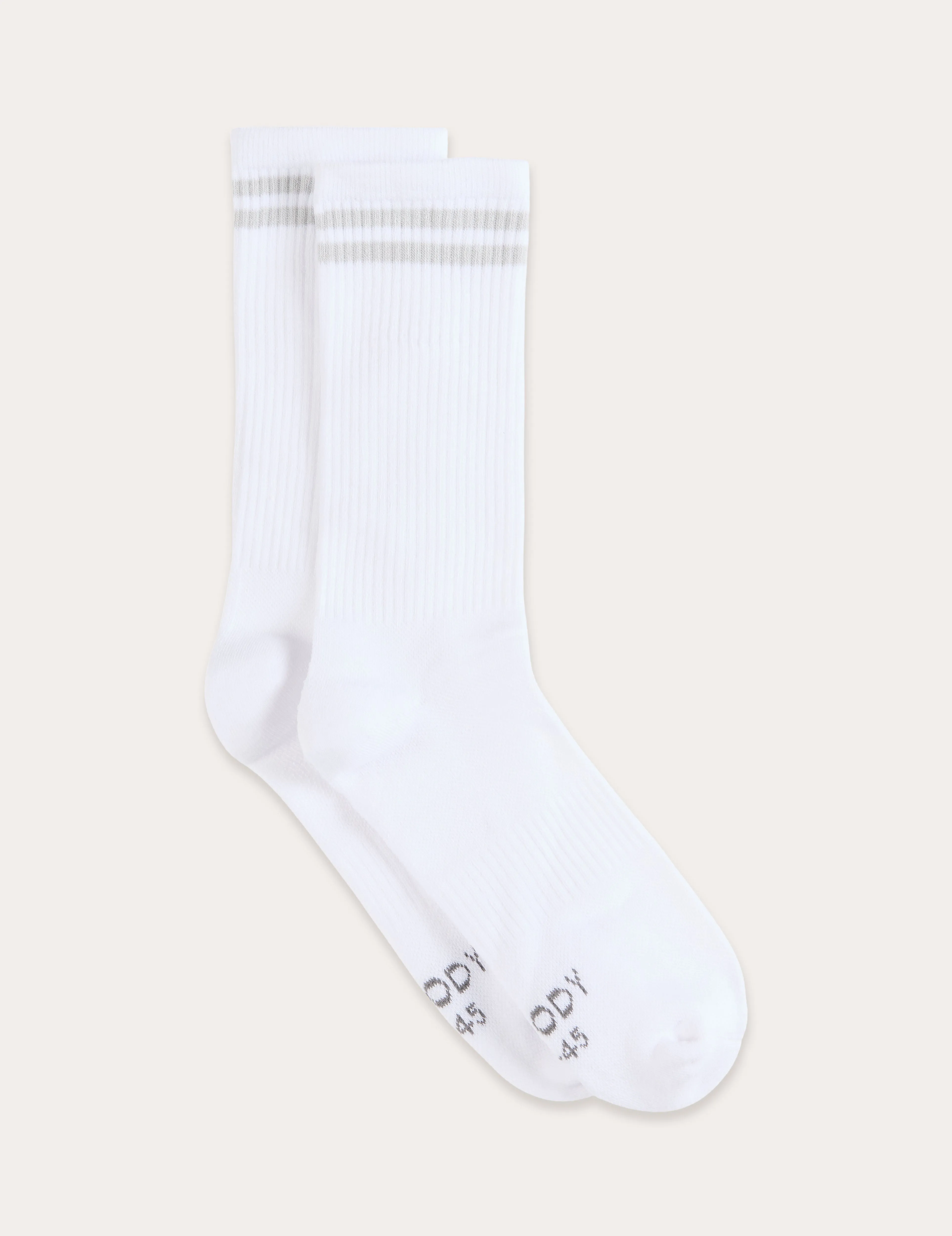 Striped Cushioned Crew Socks - White/Grey