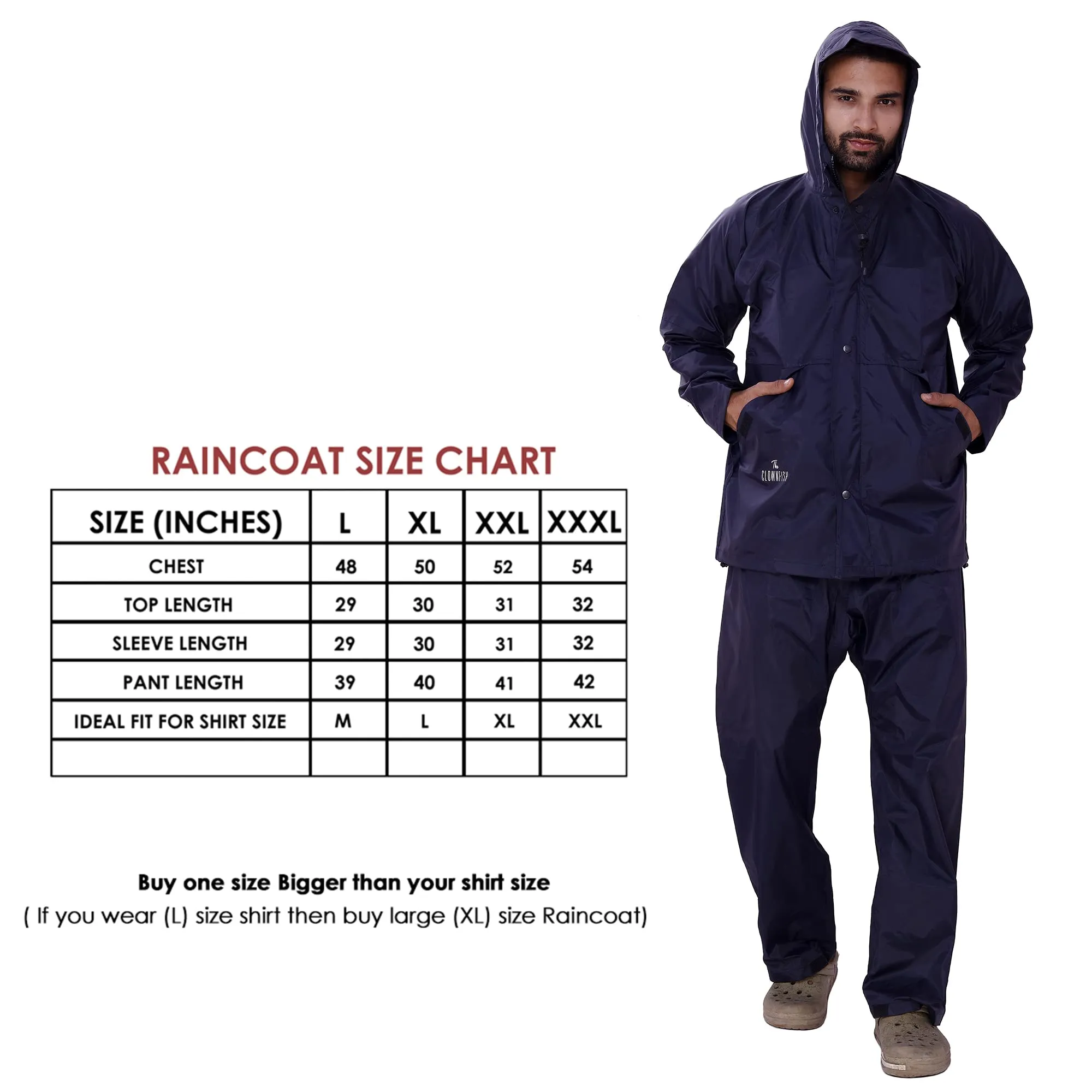 THE CLOWNFISH Bluford Rain Coat for Men Waterproof for Bike Raincoat for Men with Hood Nylon Material. Set of Top and Bottom. Bluford Series (Navy Blue, XXX-Large)