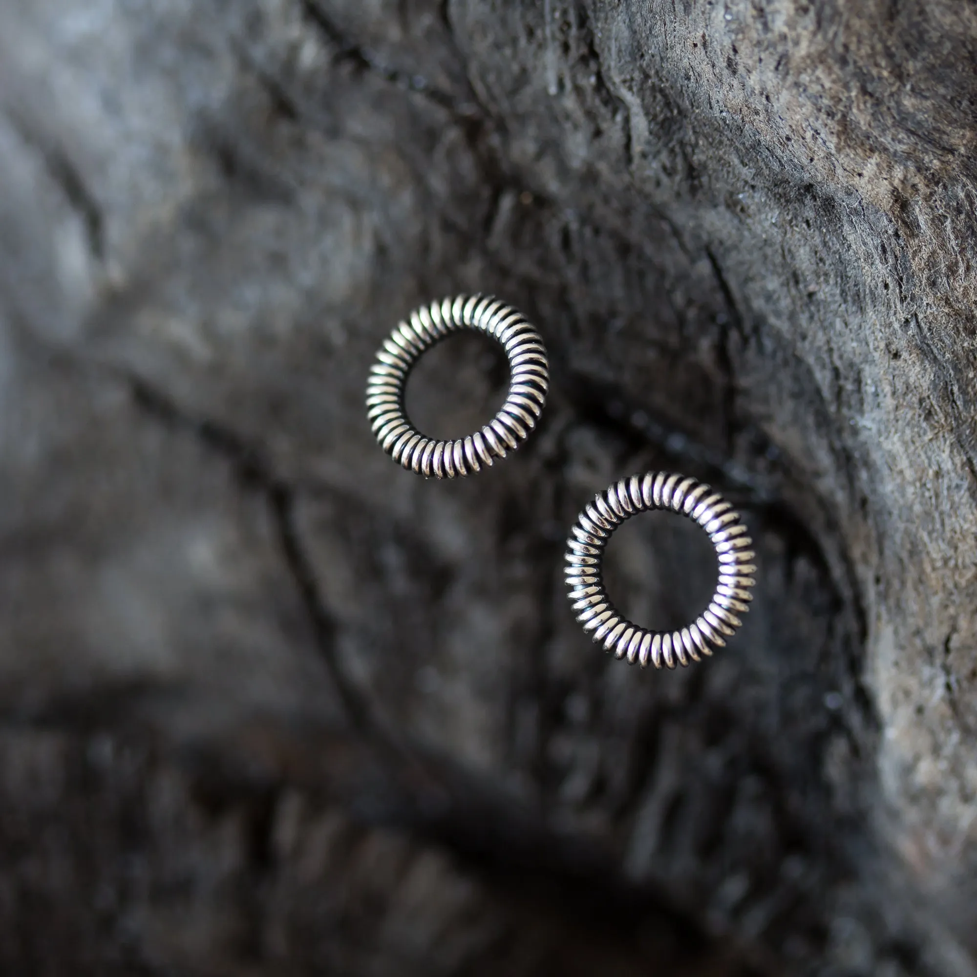 Tiny Wire Wrapped Circle Coil Studs, Sterling Silver