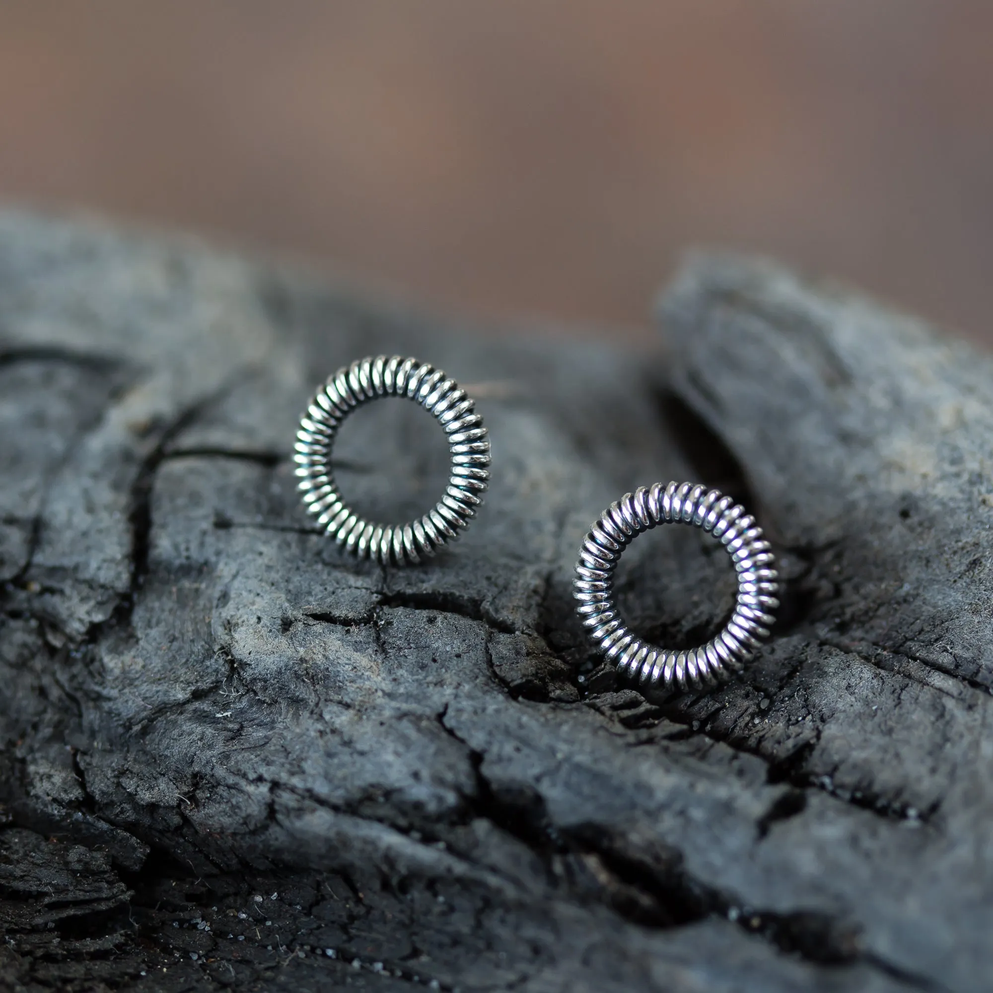 Tiny Wire Wrapped Circle Coil Studs, Sterling Silver