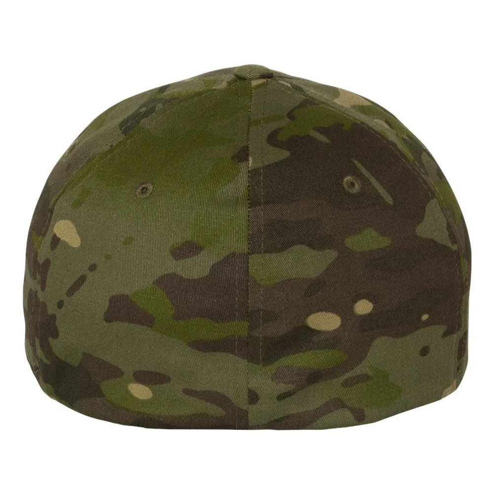 Two Tone Bullhead 6 Panel Mid Profile Flexfit Closed Back Twill Cap - From Small to 2XL Big Size