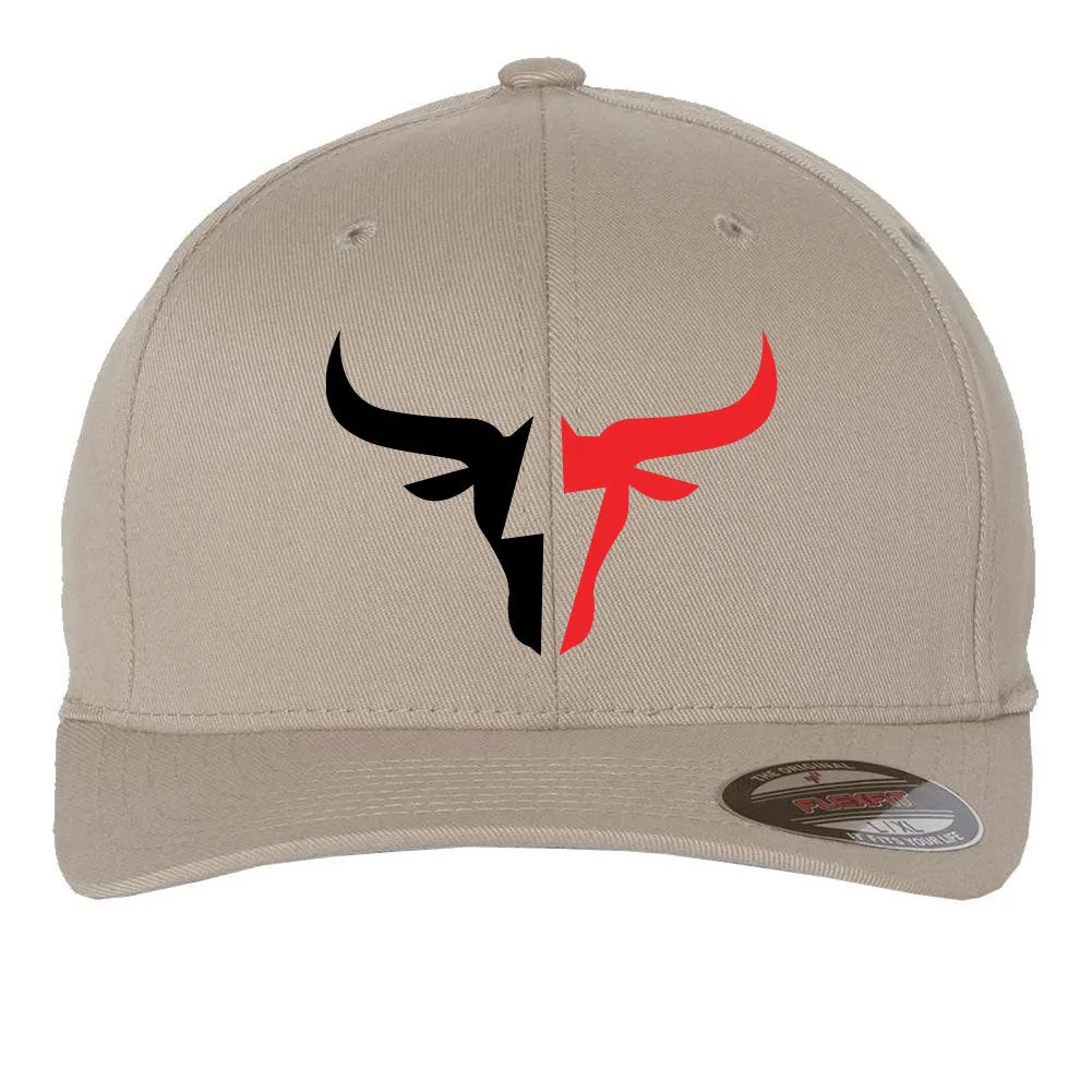 Two Tone Bullhead 6 Panel Mid Profile Flexfit Closed Back Twill Cap - From Small to 2XL Big Size