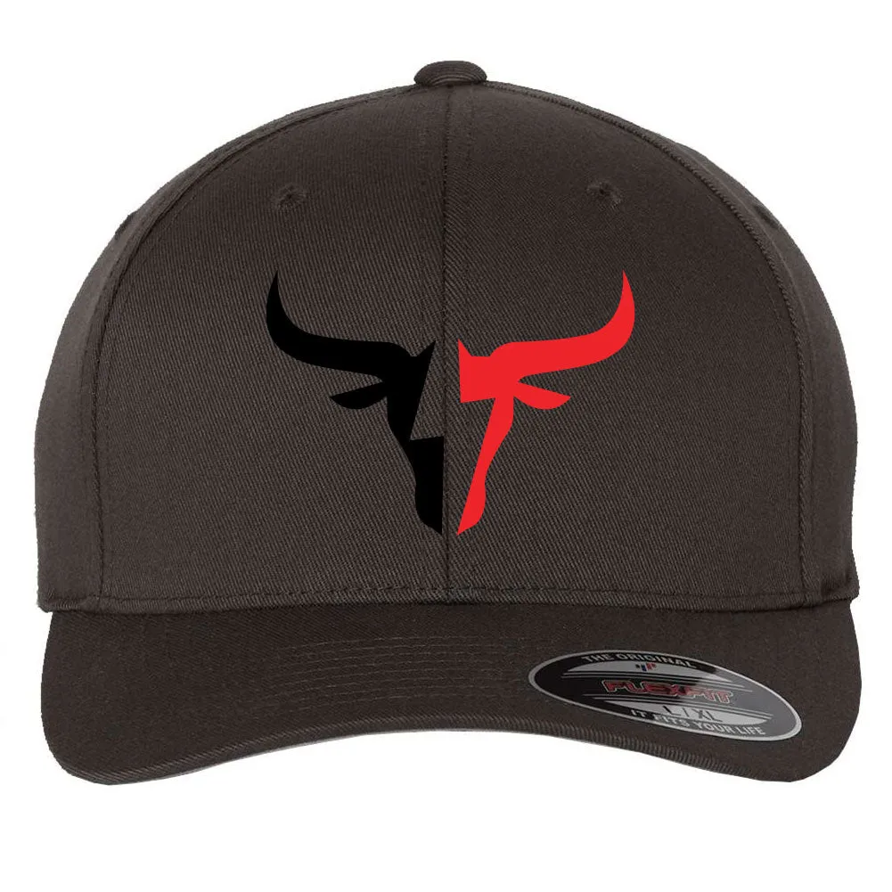 Two Tone Bullhead 6 Panel Mid Profile Flexfit Closed Back Twill Cap - From Small to 2XL Big Size