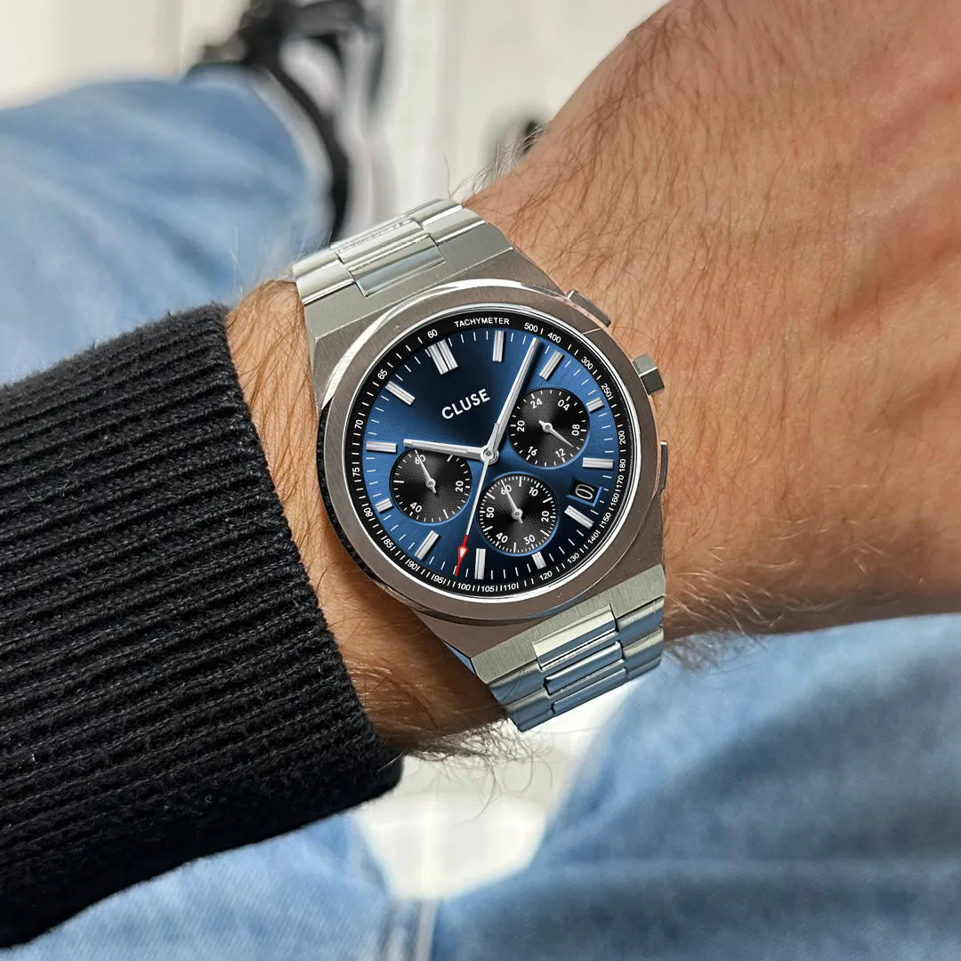 Vigoureux Chrono Steel Dark Blue, Silver Colour