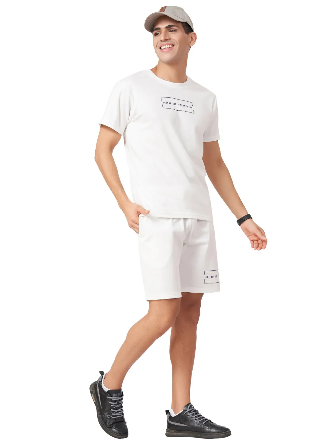 White Typography T-shirt And Shorts Co-Ord Set